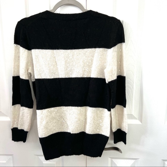 J Crew Black White Sequin Stripe Sweater M - Picture 5 of 9